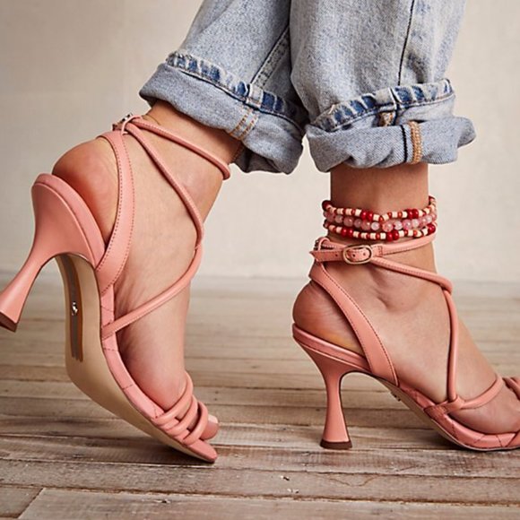 Sam Edelman Shoes - SAM EDELMAN Maven Strappy Heeled Square Toe SANDALS Size 8.5 Clay Pink Leather